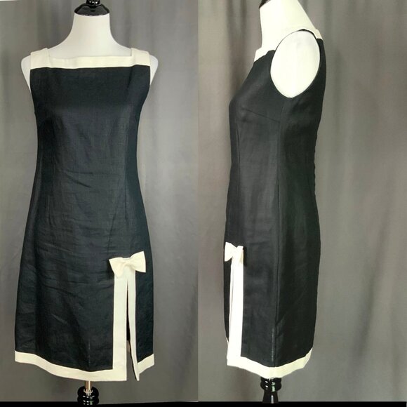 Richie Freeman for Teri Jon Black /White Linen Sheath Dress Retro Sz 8 - Picture 2 of 16